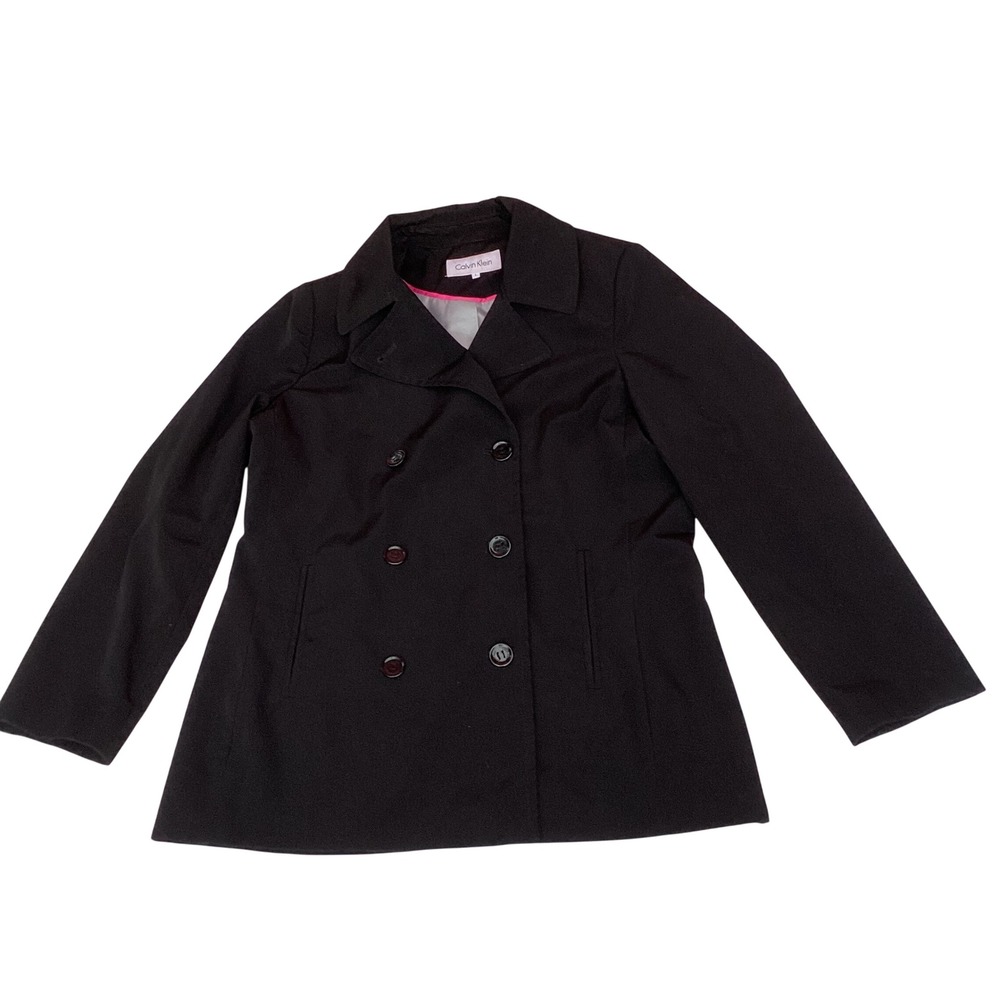 Calvin Klein Womens Black Double Breasted Peacoat Jacket Size L RN54163
